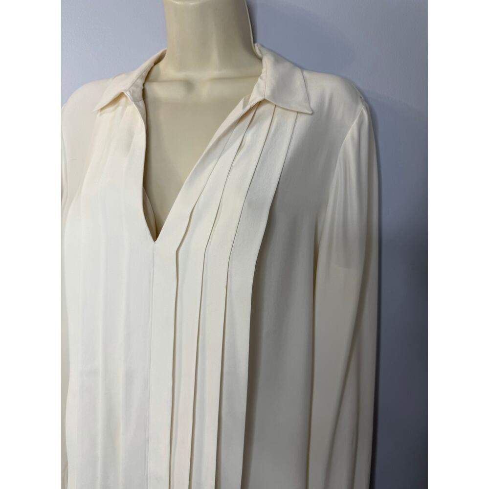 Frame Silk Pleated Button Down Blouse Cream Women's M Classic - Picture 10 of 11